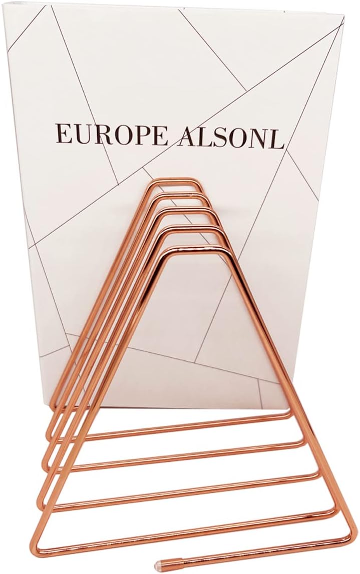 JIARI Decorative Book Organizer Magazine Holder, Desktop File Sorter Organizer Bookshelf Bookends Book End, Telescopic Metal Bookend 7 Section (Rose Gold) - Image 4